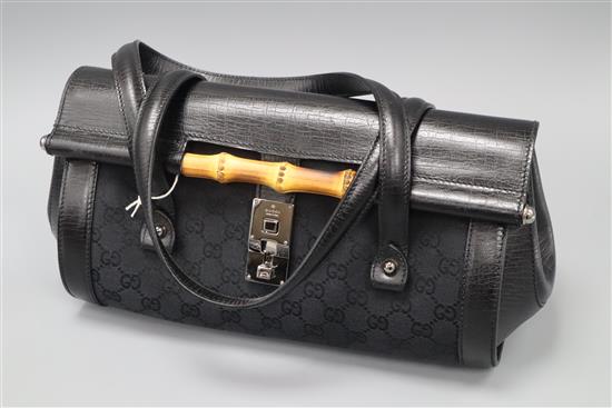 A Tom Ford for Gucci Bamboo Bullet Bag, GG monogram black canvas and leather trim, with dust bag (mint)